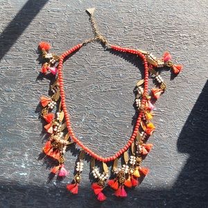 Pink and orange tassel necklace